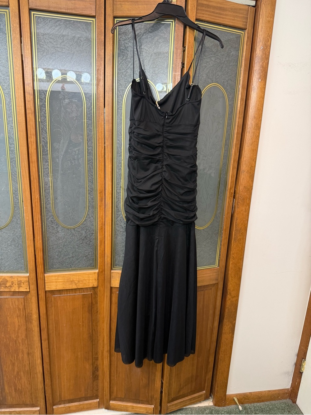 BEIVY LADIES Black Ruched Spaghetti Strap Evening Dress, BRAND NEW